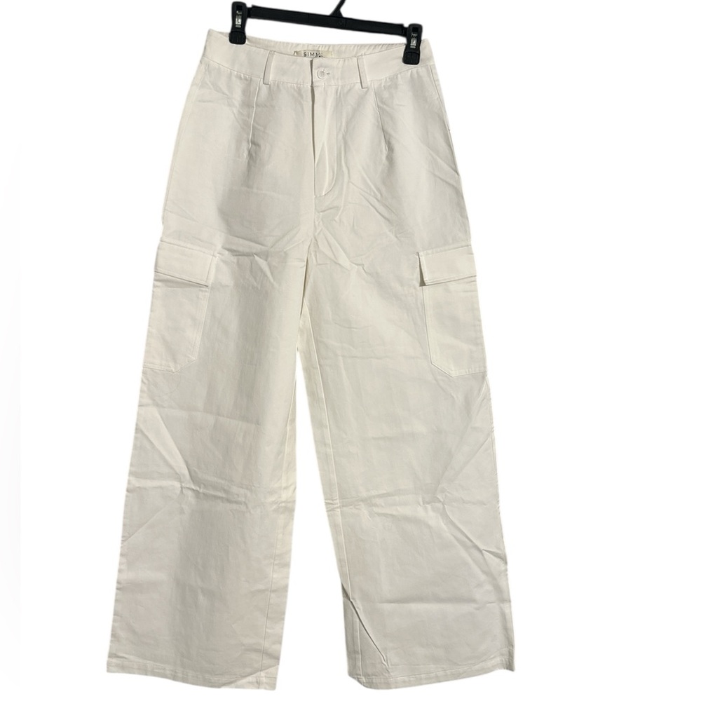 Simmi London White Wide Leg Cargo Pants | 100% Cotton Utility Trousers Size 6